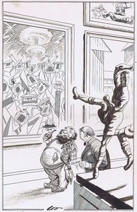 "..and that's my unfinished masterpiece Beaten On Their Own Ground. I ran out of ultramarine." [The Football Association is sponsoring  an exhibition of Football paintngs and sculpture in Park Lane.]