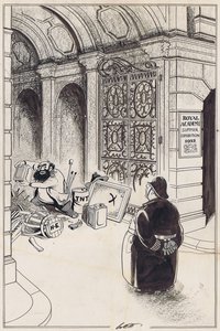 "I quite understand your feelings, Sir, but we can't have you liquidating the Royal Academy just because they've rejected your masterpieces again this year."