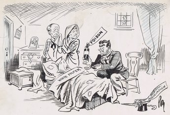 "THE DOCTOR" (A long time after the famous picture) Fond Parents: "Any hope, Doctor?" Doctor: "Not if I know it!" (The Medical Association, in a memorandum issued last night lauded a strong attack against its provisions of the White Paper.)