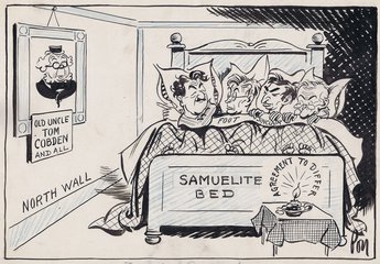 TOSSING ABOUT! Sleepless ones: "It's no use; we must put our bed back with its head to the North!!" (It is stated that certain sensitive people cannot sleep unless their bed points due north.)