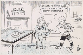 Rougher, but he likes it. Mr Churchill has emphasised his disagreement with the policy of Mr Baldwin by resigning from the Central Committee of Conservative  ex-Ministers.