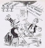 "BANK" HOLIDAY. Knock 'em off, Sam! Three shies for a clearing house certficate. Knock 'em off! (To meet the complete paralysis of banking services President Roosevelt has authorised the issue of Clearing House Certificates to be accepted as currency.)  Image.