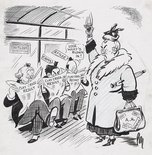 ARE YOUNG MEN LESS POLITE? One test is to watch their behaviour when a lady enters a bus. (Mr Henderson's return to Parliament brings the question of the party leadership to the fore.) Image.