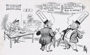 OTHER PEOPLE'S MEALS. The Ministry of Health and the Britsh Medical Association are waging a fierce controversy as to whether four and fourpence is sufficient to feed a man for a week, or whether it might take as much as five and tuppence.