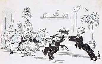 BLIND MAN'S BUFF. Sir Samuel: "Go on, risk it!"  (Mr Churchill last night said that public opinion is being hoodwinked over India and is being led into a position it would not tolerate with its eyes open.)