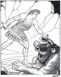 Theseus destroys the minotaur: a newly discovered Greek fragment. Image.